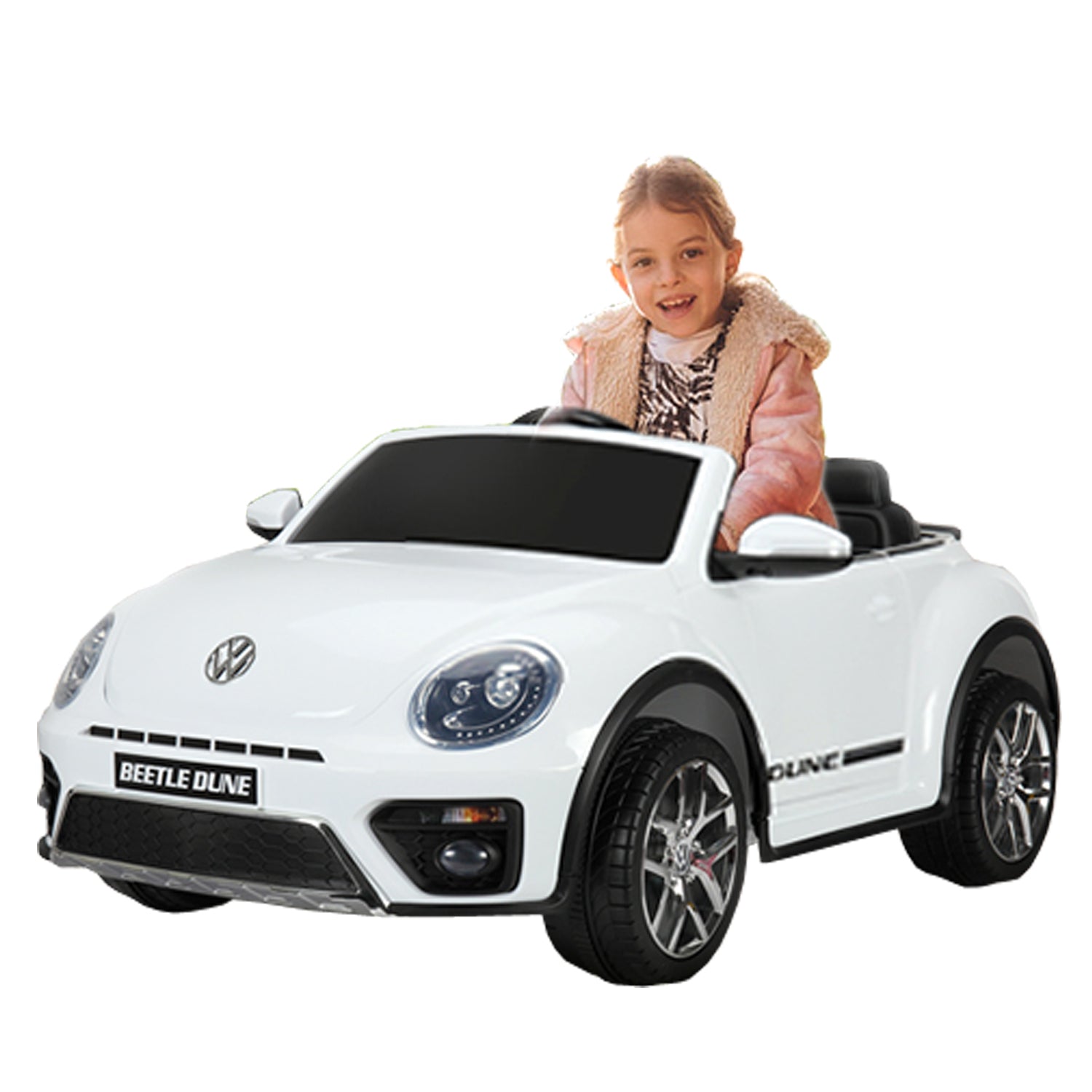 Vehículo eléctrico Volkswagen Beetle de 12 V con licencia para niños, vehículo eléctrico de 4 ruedas con control remoto, faros LED, bocina, música, verde